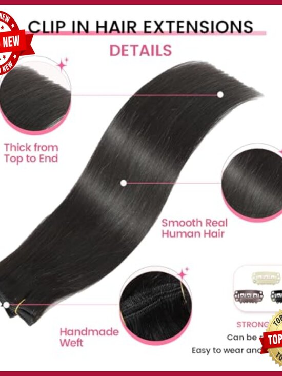 22 Inch Human Hair Clip-In Extensions, 110g Straight Double Weft
